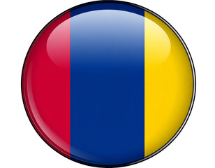 Fototapeta premium 3D Glossy Badge of Chad Flag with Light Reflection, Transparent Backgroun.