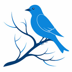 Obraz premium Bluebird perched on a dark blue branch with white background tree nature