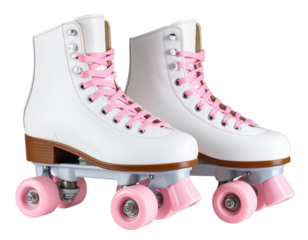 Classic White Leather Roller Skates with Pink Wheels, isolated on transparent background PNG