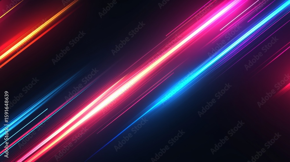 Poster futuristic motion background with neon light paths and geometric traces in cyberpunk style