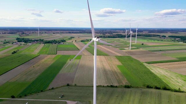 Wind farm near Czaple village, Mazowsze region, 4k video