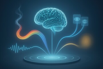 Brainwave illustration representing cognitive functions, mental health, human intelligence, neuroscience, and sensory perception.