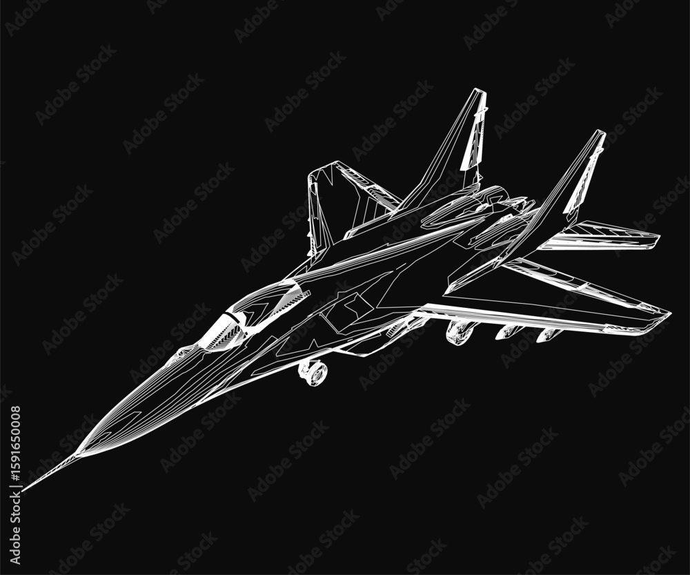 Aufkleber a sleek fighter jet in black and white vector art soars dynamically against a dark backdrop. the det