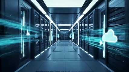 Server room with data stream  in corridor, networking concept - Powered by Adobe