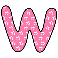 Illustration of pink star pattern letter W