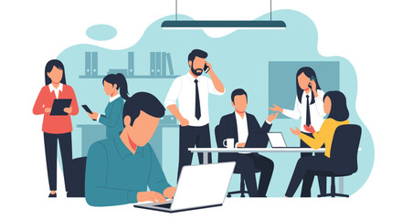 Busy Office Workers Collaborating, Ideal for Business Presentations