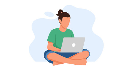 Person working on laptop, illustration for website or blog.