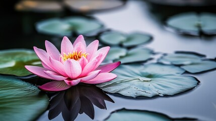 Pink lotus blossom on water