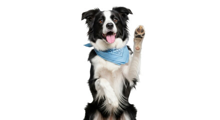 Isolated Border Collie Dog Waving Paw on White Background