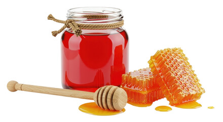 Isolated Honey Jar with Honeycomb