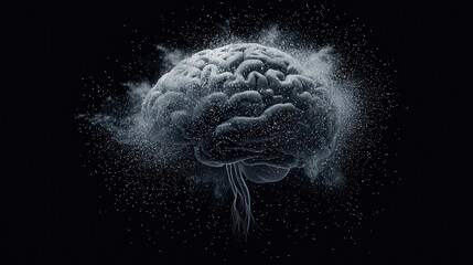 Brain-Computer Interfaces Concept. Abstract Representation of Human Brain Surrounded by Particles on Dark Background