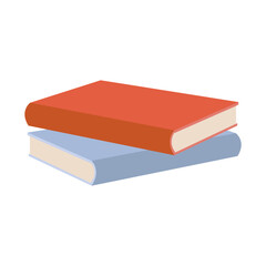Colorful stack of two books with red cover on top of blue one in minimalistic design. Vector illustration in flat style on white background isolated.