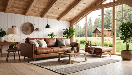 Fototapeta premium Cozy living room with a rustic aesthetic
