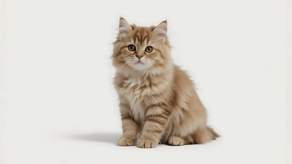 Obraz premium Kitten, golden British shorthair on white background. Suitable for pet products, veterinary services, or cat-related designs and advertisements.