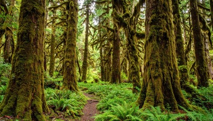 Obraz premium Lush forest path lined with mossy trees