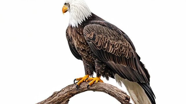 This is an image of a majestic golden eagle perched on a tree branch, showcasing its powerful wings and sharp beak.