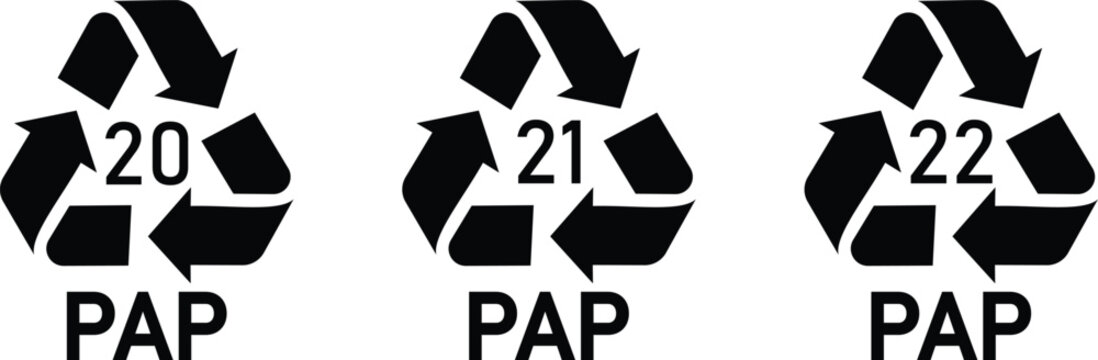 Paper recycling symbol set . Paper recycling codes. black design vector isolated on white background
