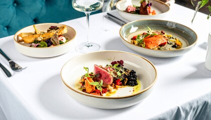 Gourmet Delights: A Culinary Masterpiece on a Pristine Table