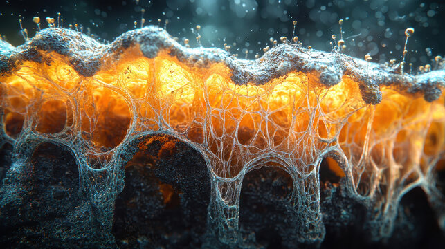 Exploring root hairs in moist forest soil bonding with fungal filaments in a harmonious ecosystem