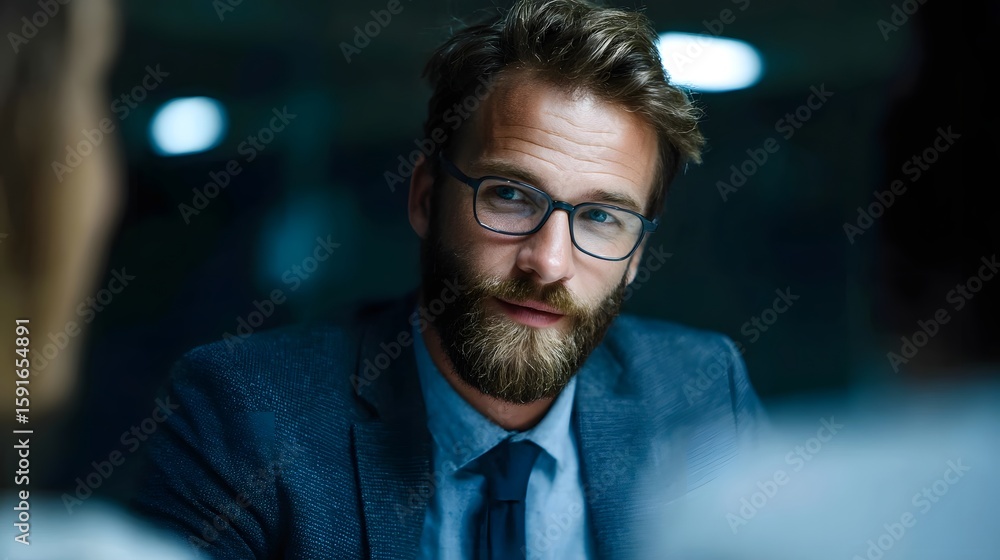 Poster financial advisor explaining investment risk to clients using data visualizations