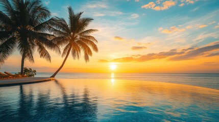 Tropical sunset poolside paradise