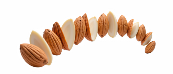 Almonds arranged in creative spiral formation, showcasing their natural textures and colors, evoke sense of harmony and balance