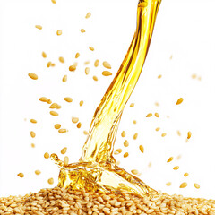 Sesame Oil Splash on Seeds Isolated on White Background