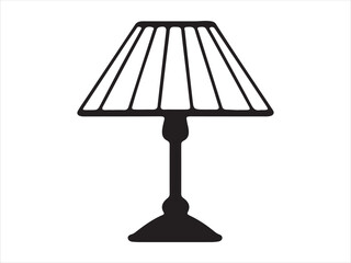 Simple black silhouette of a classic table lamp on a white background