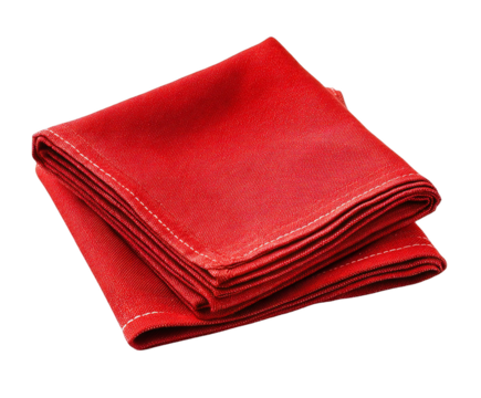 A neatly folded red linen napkin, isolated on transparent background, perfect for table settings and kitchen decor