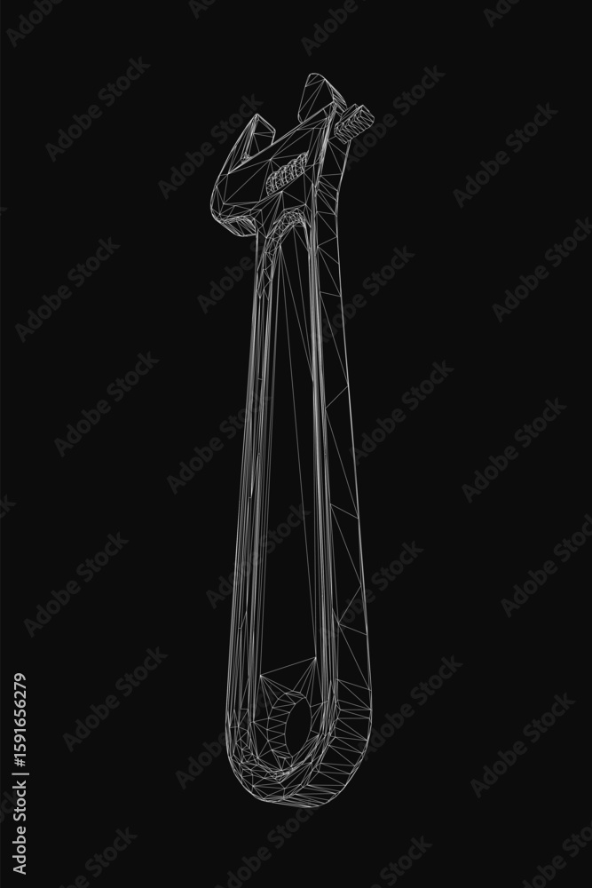 Poster a black and white wireframe bicycle handle features intricate lines and geometric shapes on a dark b