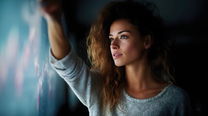Fototapeta premium Woman examining performance data on digital screen