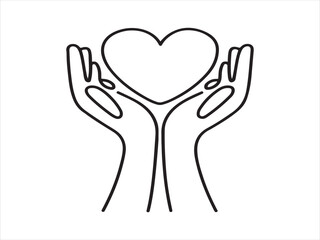 Obraz premium Two open hands gently holding a stylized heart symbol in a minimalist line art drawing