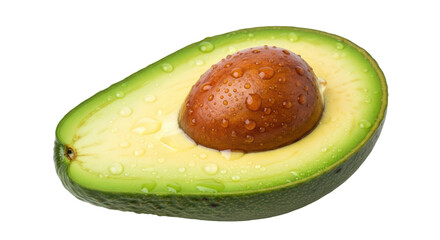 Isolated Avocado Half with Pit and Water Droplets
