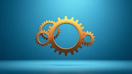 Fototapeta premium Abstract golden gears on gradient blue background