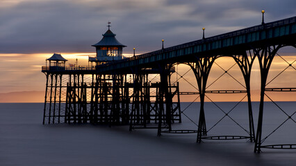 sunset on the famous Clevedon pier in England