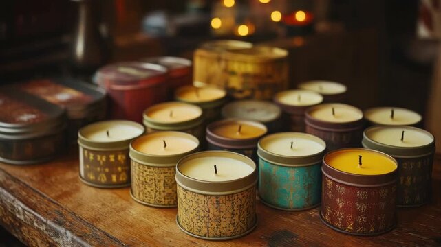 Handmade set of small and unique decorative candles, each in a distinctive design. Ideal gift for decorators or as home decor items.