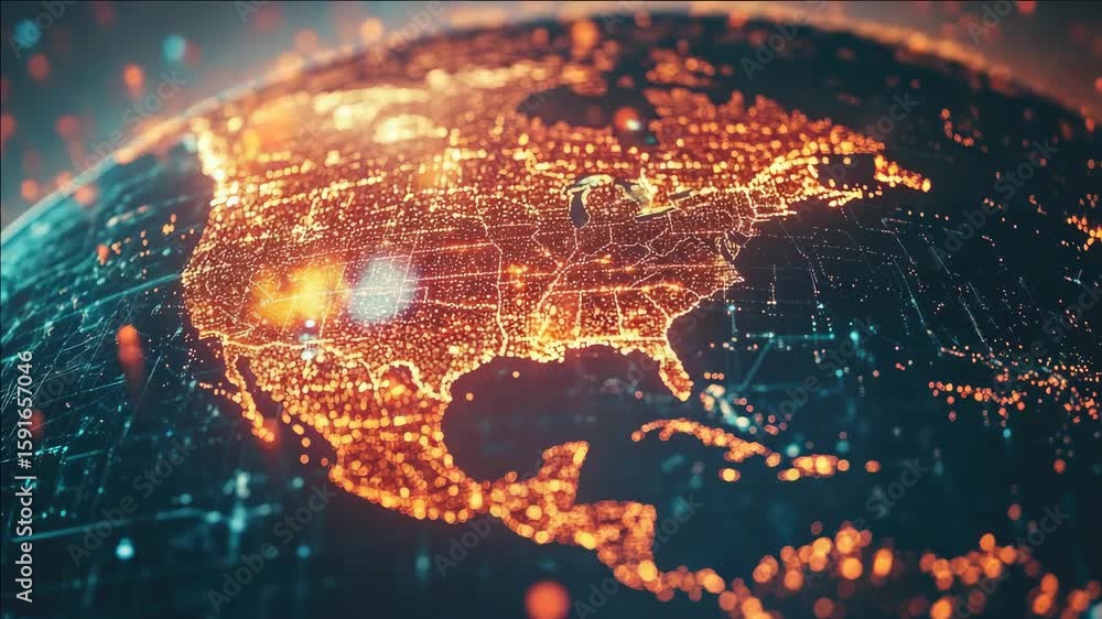 Poster global network of connections and information superhighway over a globe.