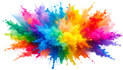 Vibrant chalk powder burst frozen mid-air, featuring rainbow hues in a dynamic splash of color.