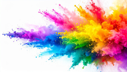 Colorful chalk explosion forming a beautiful wave of rainbow pigment in motion. Ideal for festivals or energetic backgrounds.