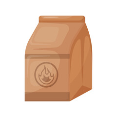 Isolated charcoal paper bag  for barbecue on transparent background. BBQ cooking theme. Design element for outdoor cooking, cafe, restaurant, cooking books. Flat cartoon style.Vector illustration.