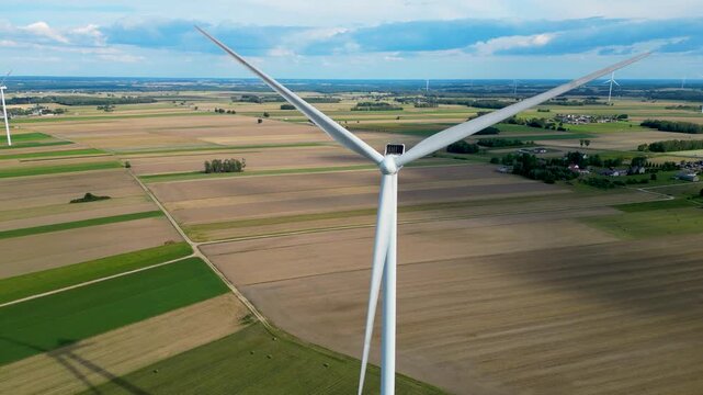 Wind farm near Czaple village, Mazowsze region of Poland, 4k drone footage