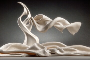 Abstract ceramic sculpture with flowing fabric