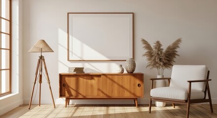Modern living room with mid century modern furniture and natural light