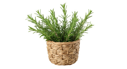 Isolated Rosemary Plant in Woven Pot