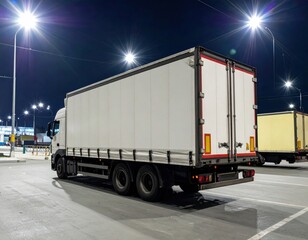 White trailer truck at night