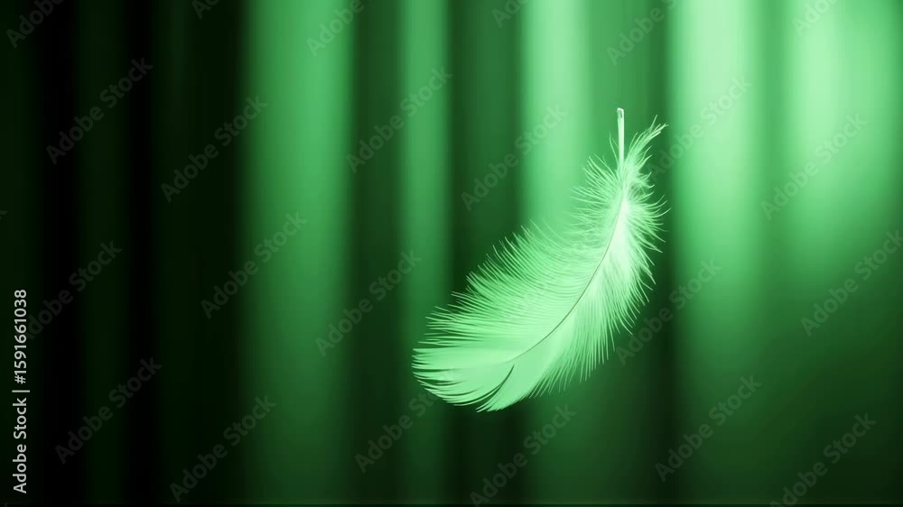 Poster A delicate feather floating gently against a soft green gradient background, creating a tranquil atmosphere