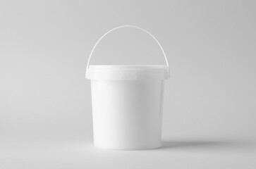Plastic paint or food bucket tub container mockup on neutral background