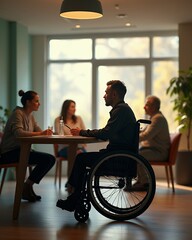 Fototapeta premium People in meeting room with wheelchair user