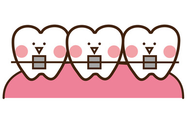 歯科矯正されているかわいい歯のマスコットキャラクター