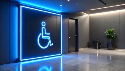Accessible design: A bright and modern restroom entrance sign that offers a beacon of accessibility, the minimalist and cool tone exudes elegance and respect.